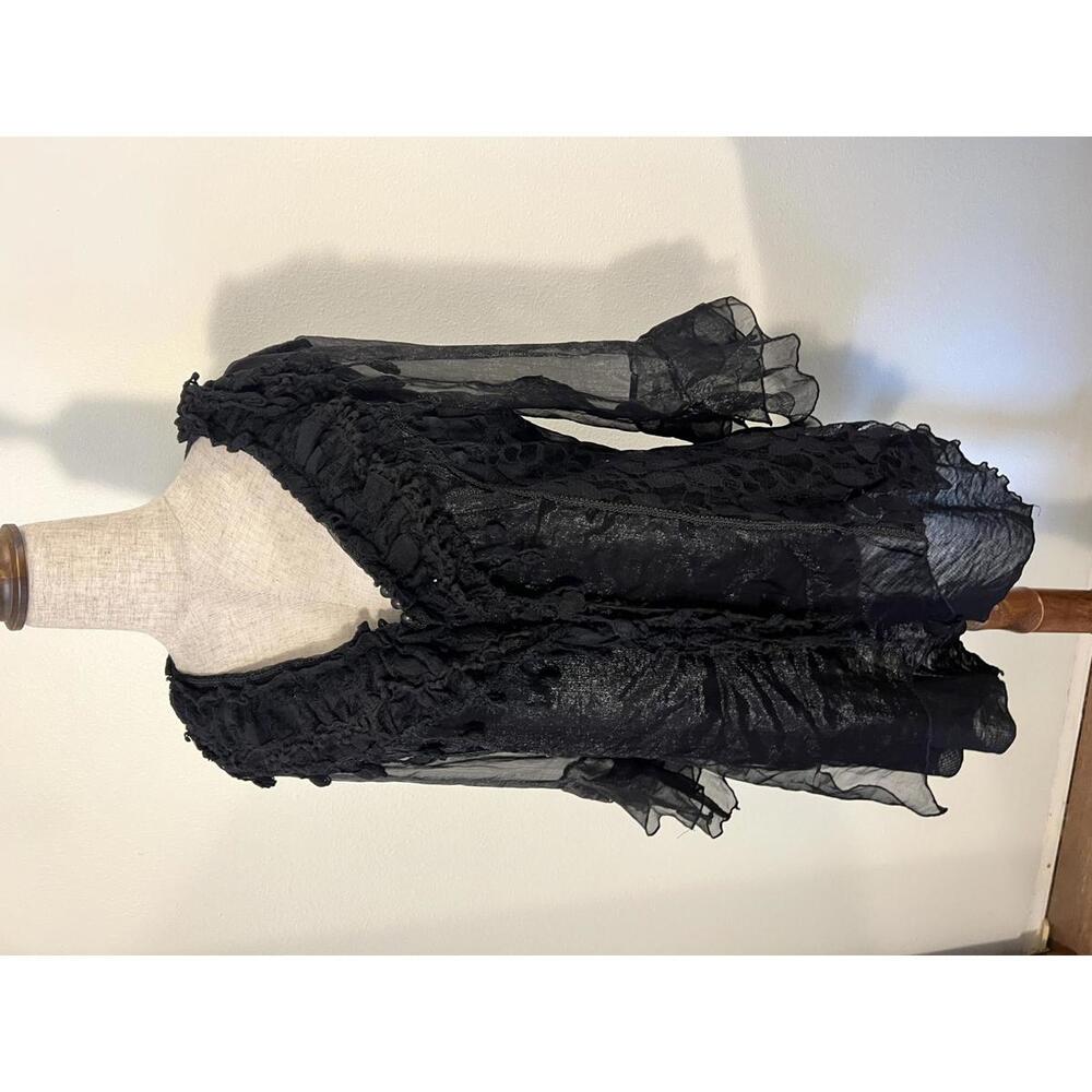 Elegant Black Sheer Ruffled Women's Blouse - Picture 3 of 6